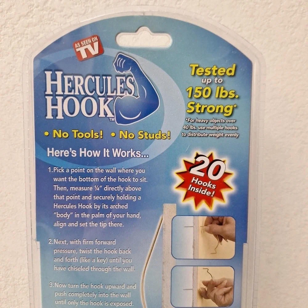 NEW Sealed, Package of 20 Hercules Hooks Wall Picture Hangers BONUS Laser Marker